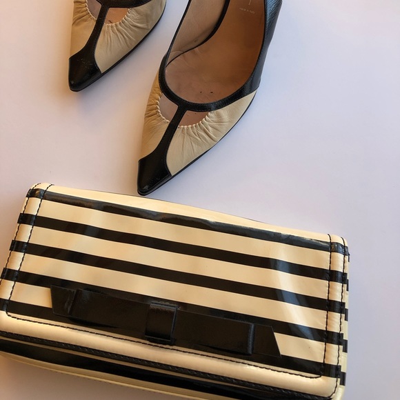 Kate Spade Black & White Stripe Clutch Bag - Picture 3 of 8